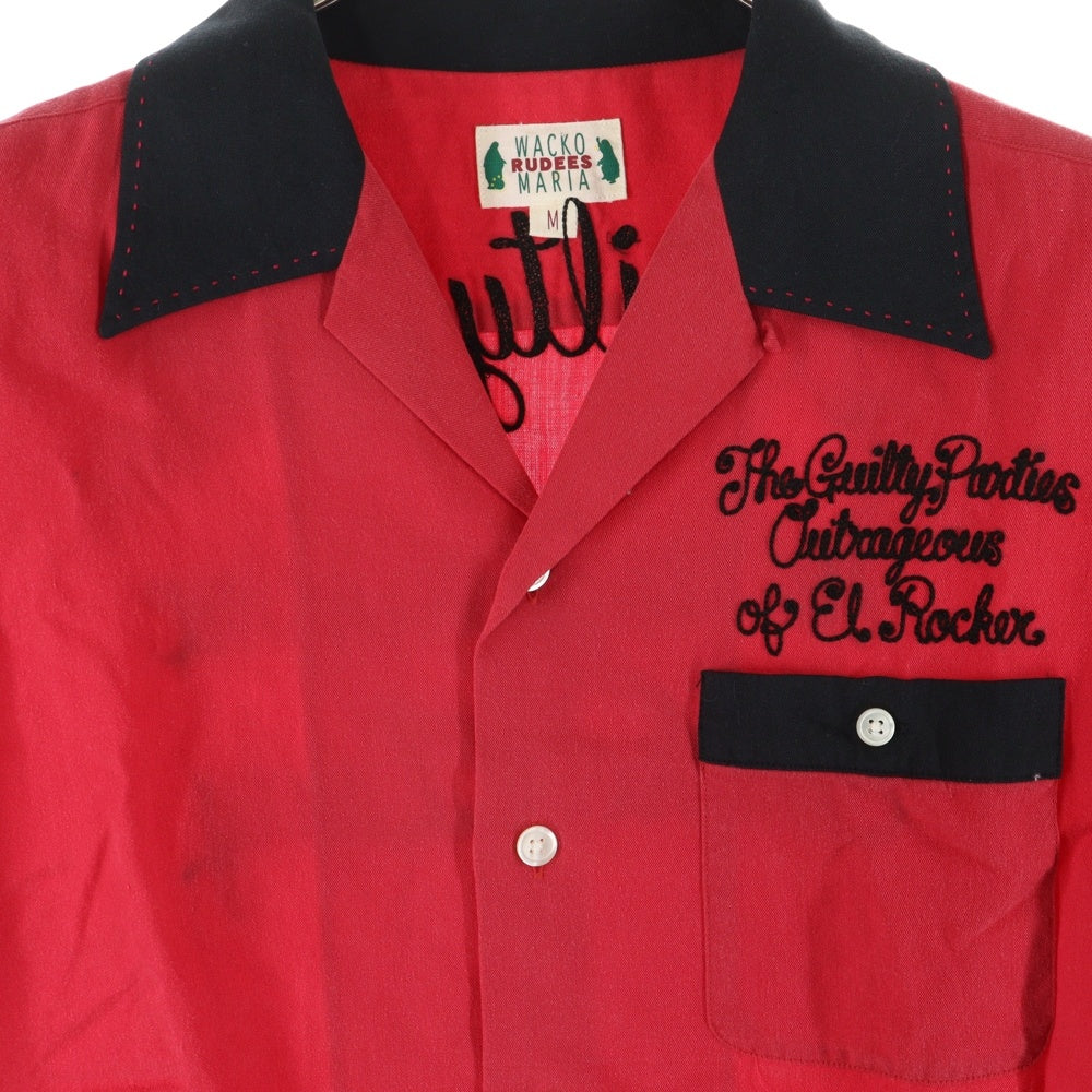 WACKO MARIA(ワコマリア) 両面エンブロイダリーデザイン 胸ポケット 5B オープンカラー ボーリング 半袖シャツ レッド