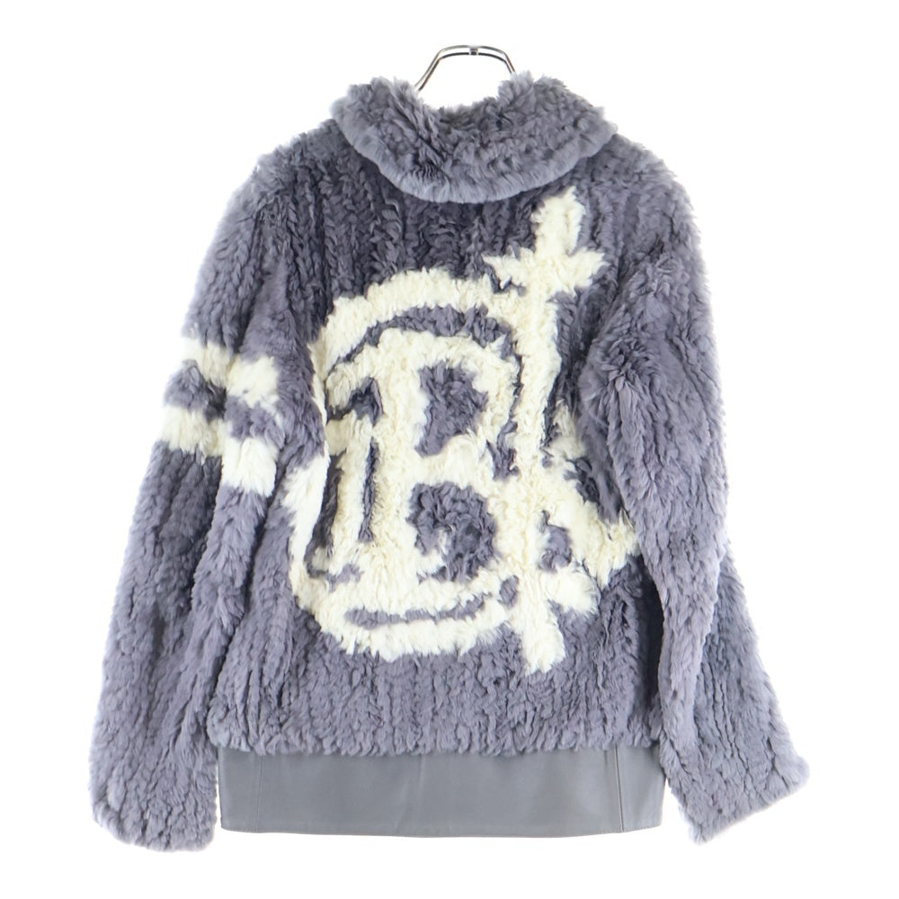 Coal Black(コールブラック) アームラインバックロゴデザイン レザー切り替え ジップアップ ファージャケット グレー