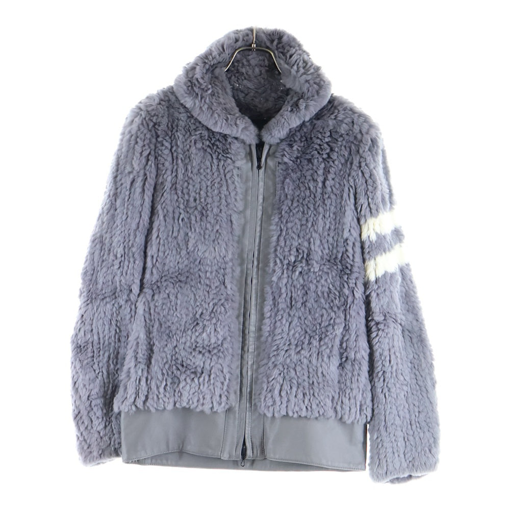 Coal Black(コールブラック) アームラインバックロゴデザイン レザー切り替え ジップアップ ファージャケット グレー