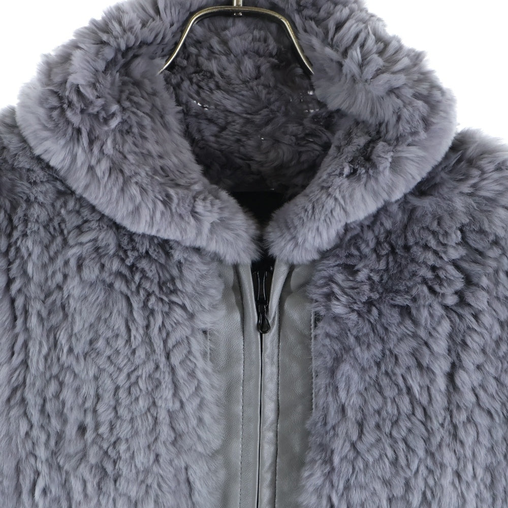 Coal Black(コールブラック) アームラインバックロゴデザイン レザー切り替え ジップアップ ファージャケット グレー