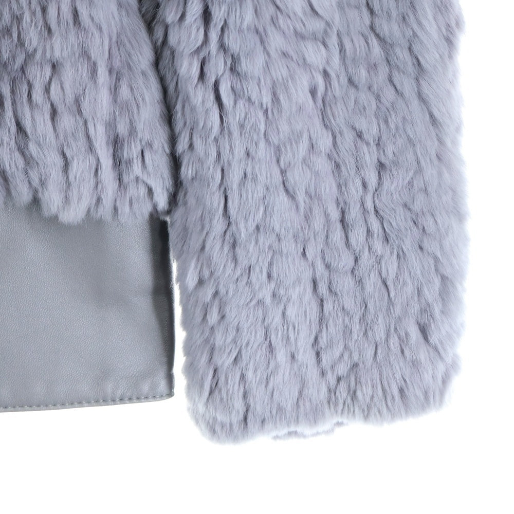 Coal Black(コールブラック) アームラインバックロゴデザイン レザー切り替え ジップアップ ファージャケット グレー