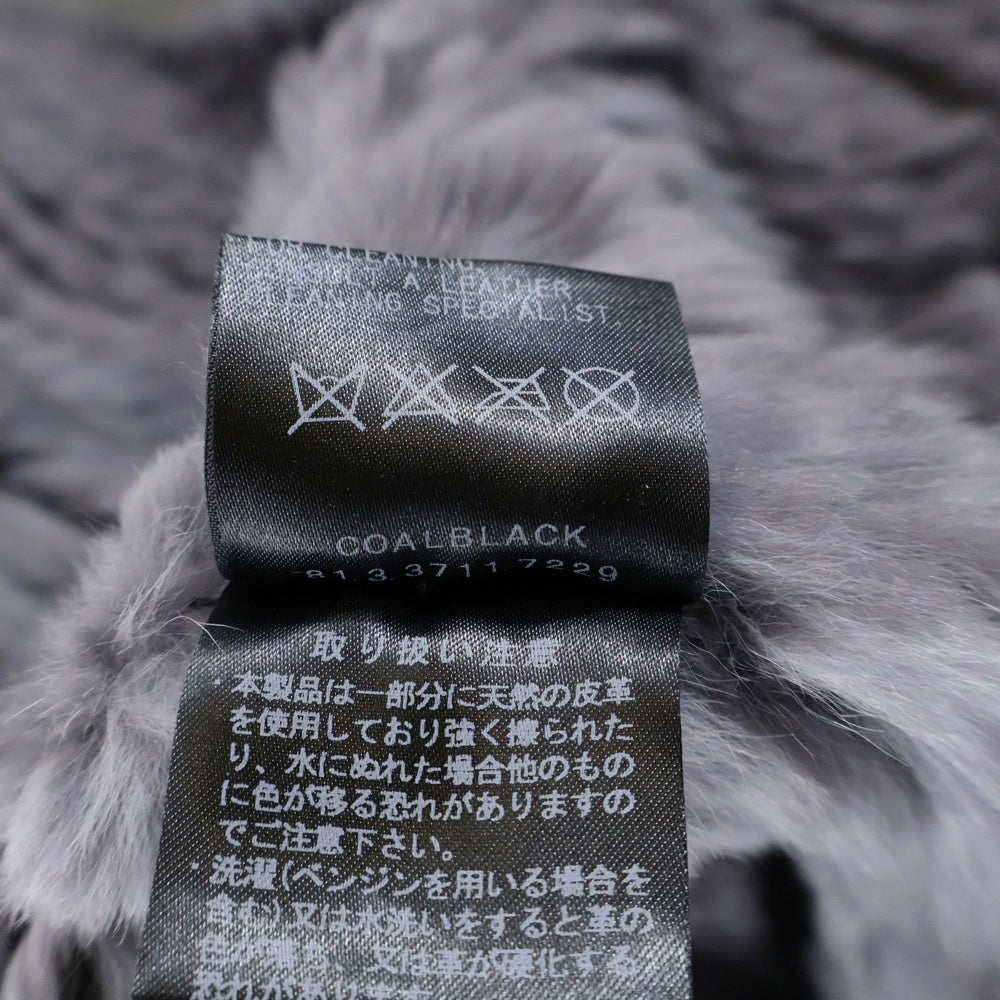 Coal Black(コールブラック) アームラインバックロゴデザイン レザー切り替え ジップアップ ファージャケット グレー