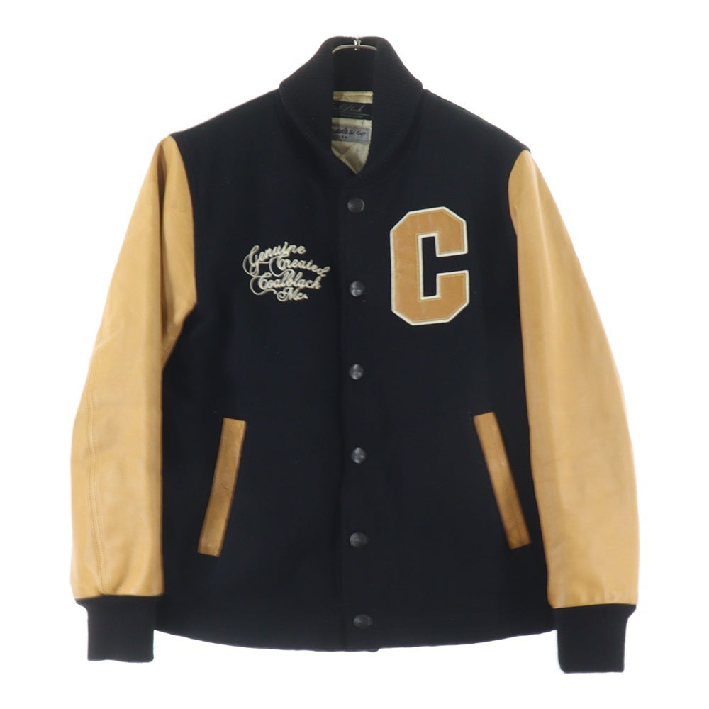 Coal Black(コールブラック) バックエンブロイダリーデザイン レザー切り替え ダブルポケット スタジアムジャンパー ファラオジャケット ブラック/ベージュ