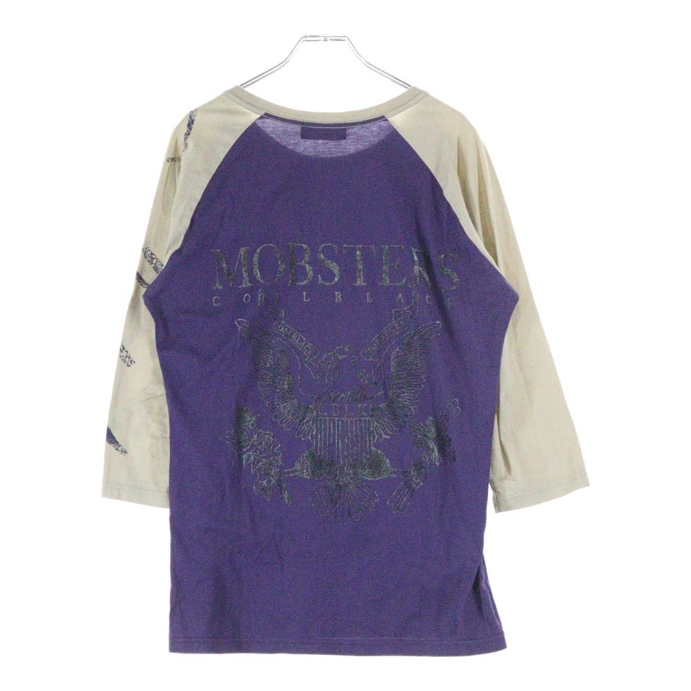 Coal Black(コールブラック) バックロゴデザイン クルーネック カットソー 七分丈Tシャツ パープル/ベージュ