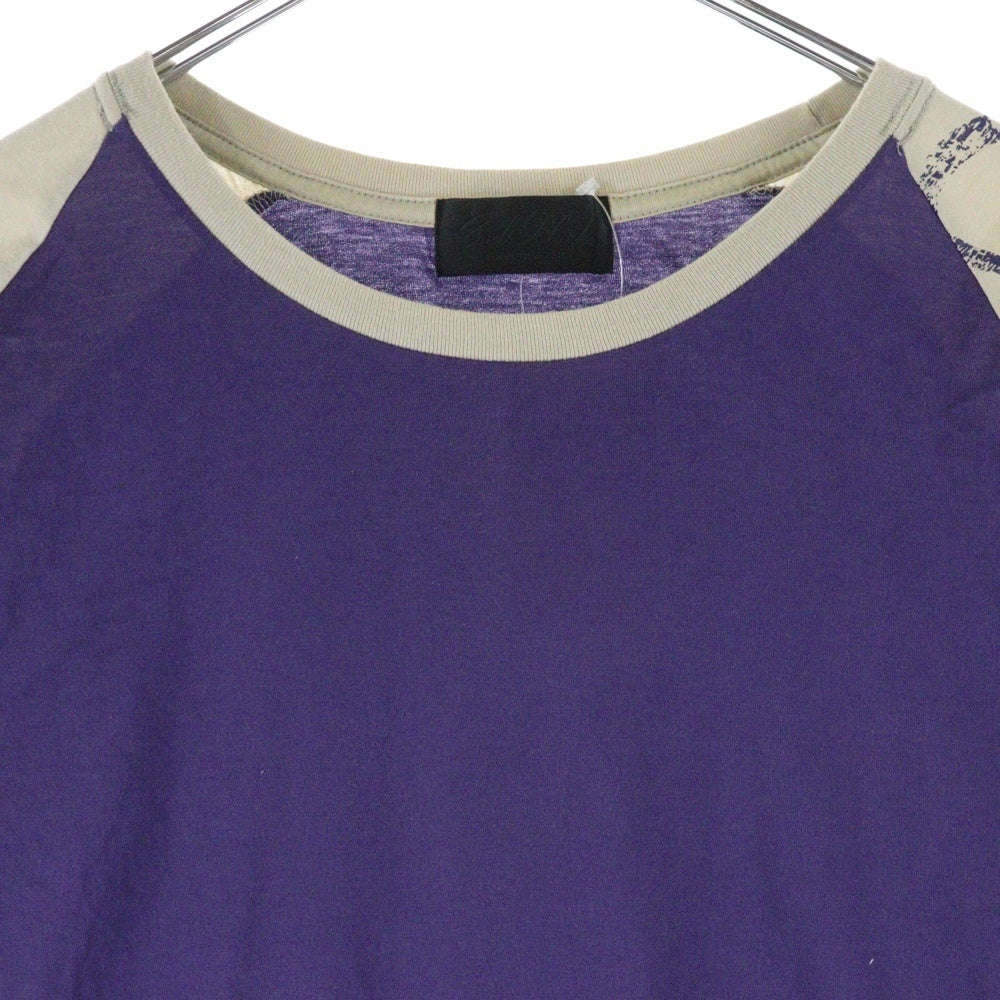 Coal Black(コールブラック) バックロゴデザイン クルーネック カットソー 七分丈Tシャツ パープル/ベージュ