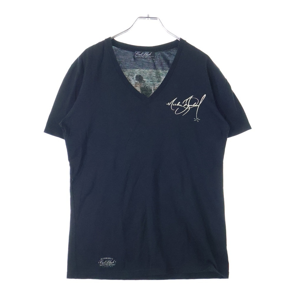 Coal Black(コールブラック) RIP MICHAEL JACKSON マイケルジャクソン 追悼 プリント Vネック 半袖Tシャツ カットソー ブラック