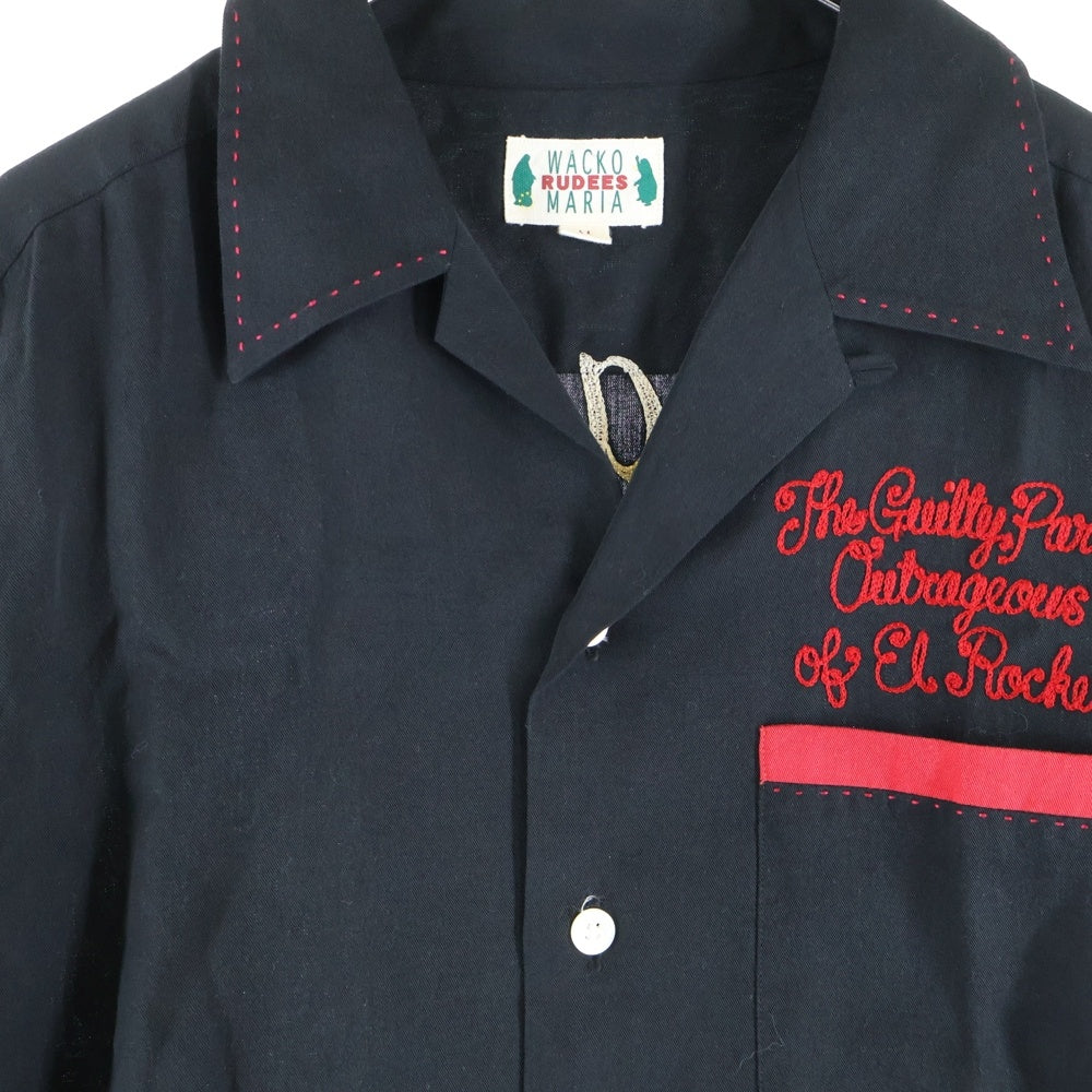 WACKO MARIA(ワコマリア) 両面ロゴエンブロイダリーデザイン 胸ポケット 5B オープンカラー ボーリング 長袖シャツ ブラック