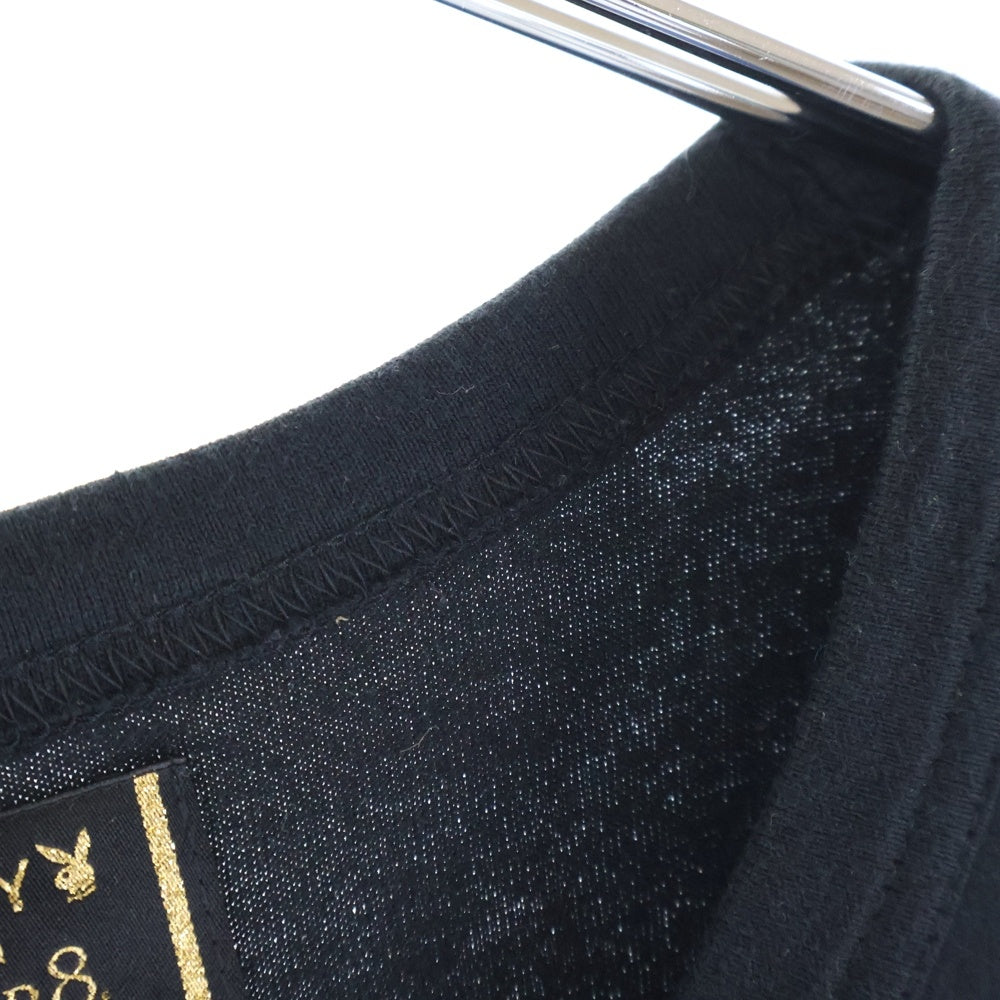 mastermind JAPAN(マスターマインドジャパン) ×PLAYBOY×THEATER 8×プレイボーイ×シアター8 ロゴエンブロイダリー クルーネック 半袖Tシャツ カットソー ブラック 8HP-TS06