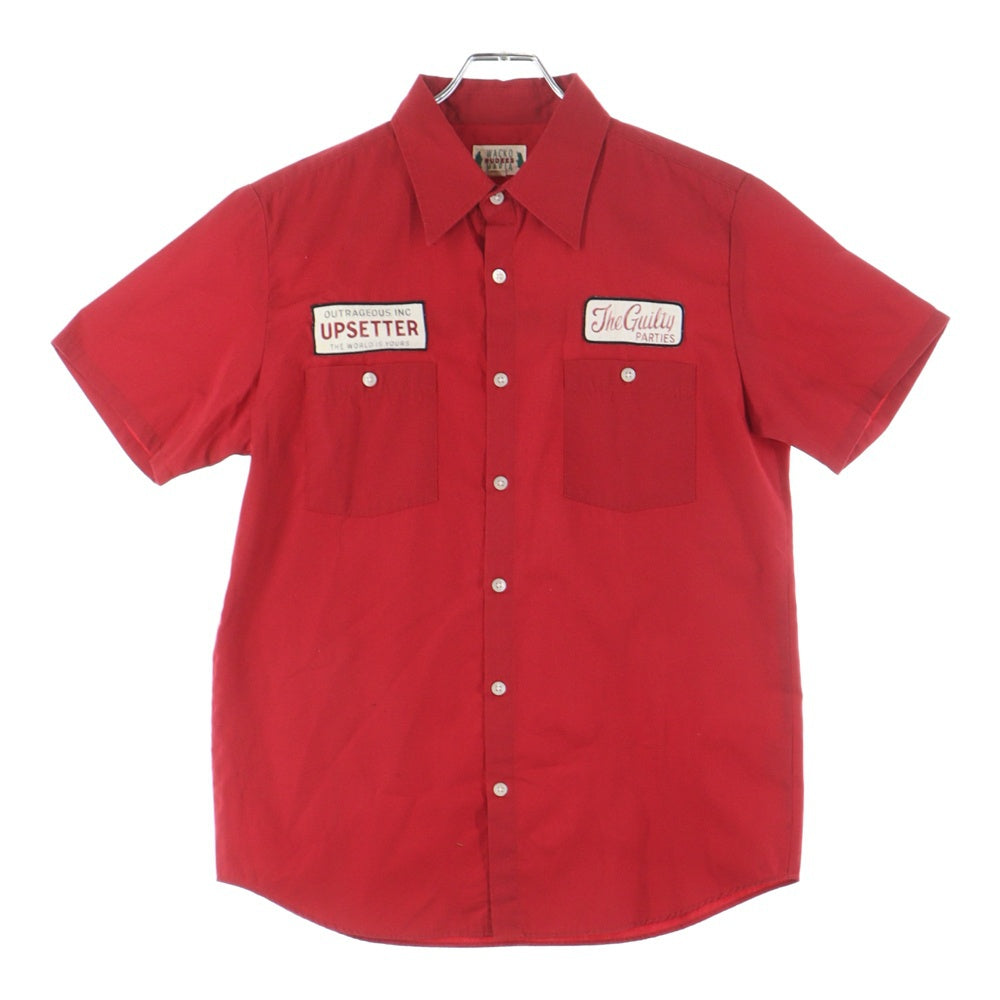 WACKO MARIA(ワコマリア) フロントロゴワッペンデザイン ダブル胸ポケット バックエンブロイダリー 半袖シャツ レッド