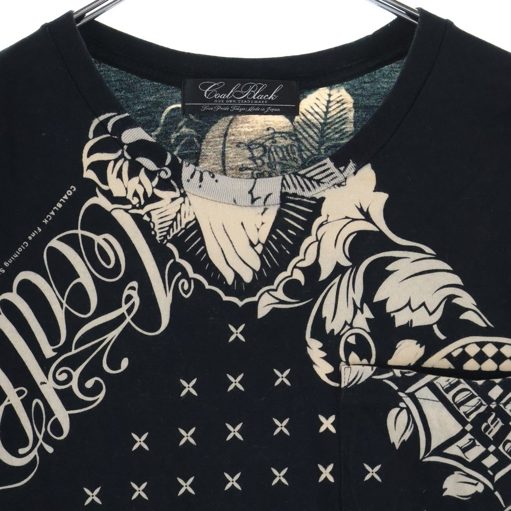 Coal Black(コールブラック) サークルロゴ プリント クルーネック 半袖Tシャツ カットソー ブラック/ベージュ