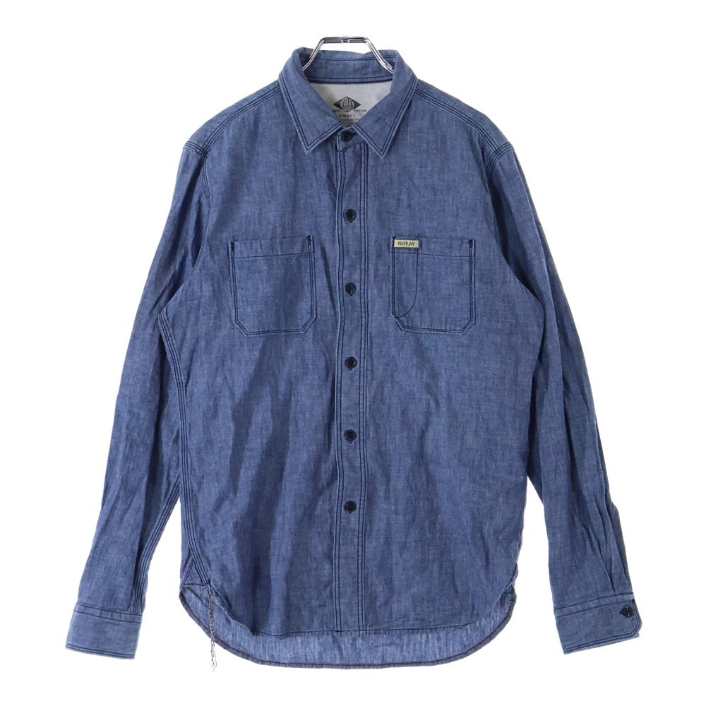 REPLAY(リプレイ) レギュラーカラー シャンブレー 長袖シャツ ブルー M4859.000.51142