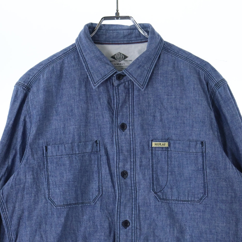 REPLAY(リプレイ) レギュラーカラー シャンブレー 長袖シャツ ブルー M4859.000.51142