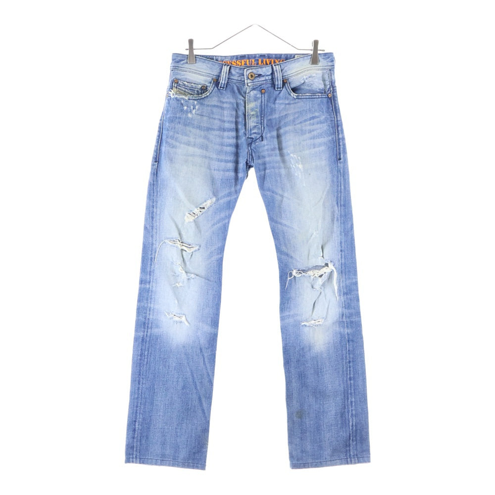 DIESEL(ディーゼル) SAFADO ダメージ加工 ボタンフライ デニム ストレートパンツ インディゴ 03089