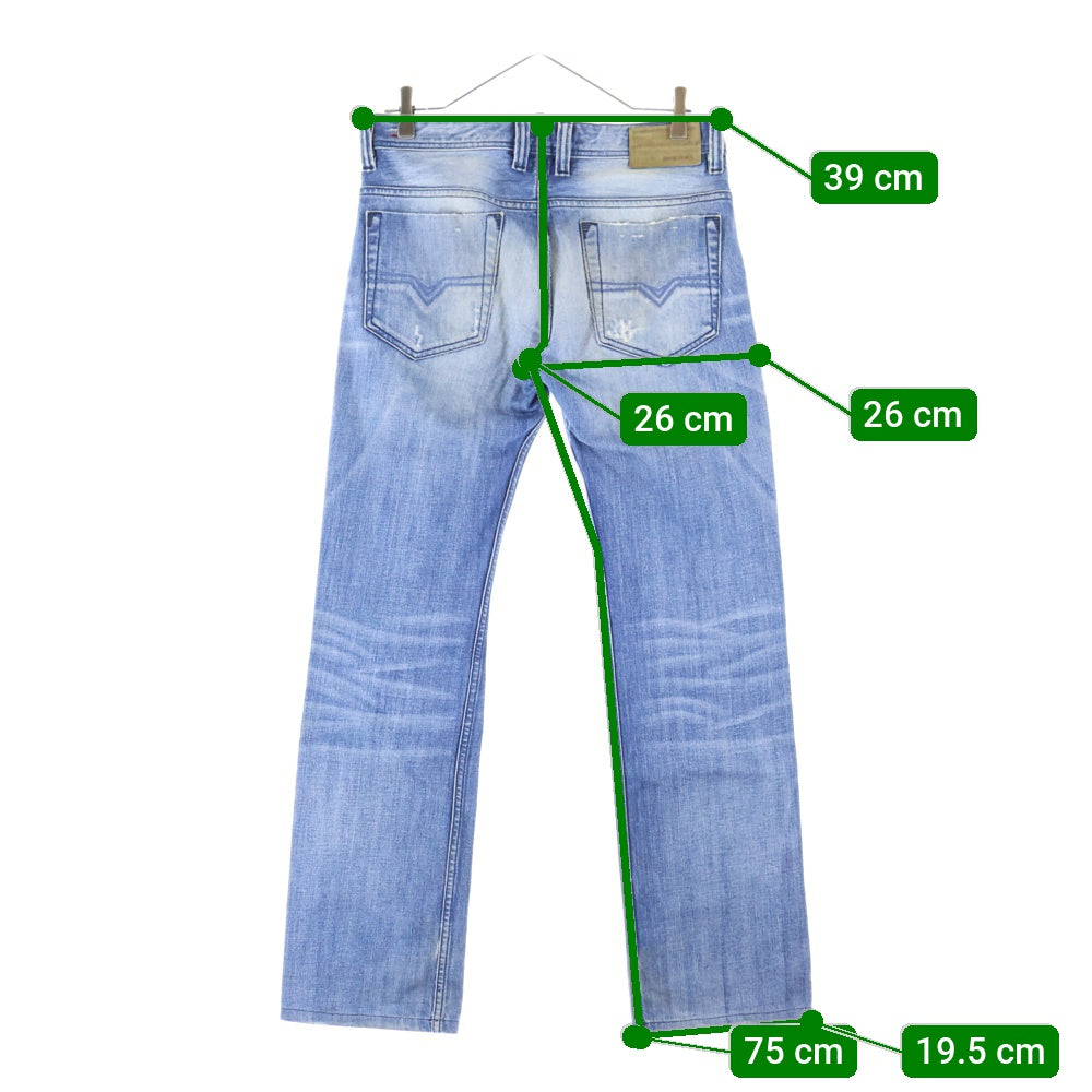 DIESEL(ディーゼル) SAFADO ダメージ加工 ボタンフライ デニム ストレートパンツ インディゴ 03089