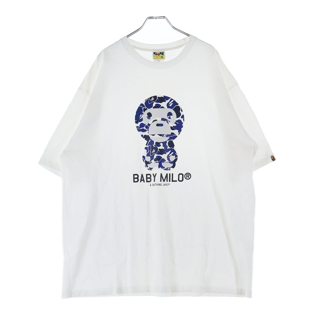 A BATHING APE(アベイシングエイプ) BARY MILO ベイビーマイロ サルカモ プリント 半袖 カットソー Tシャツ ホワイト 002TEL251002M