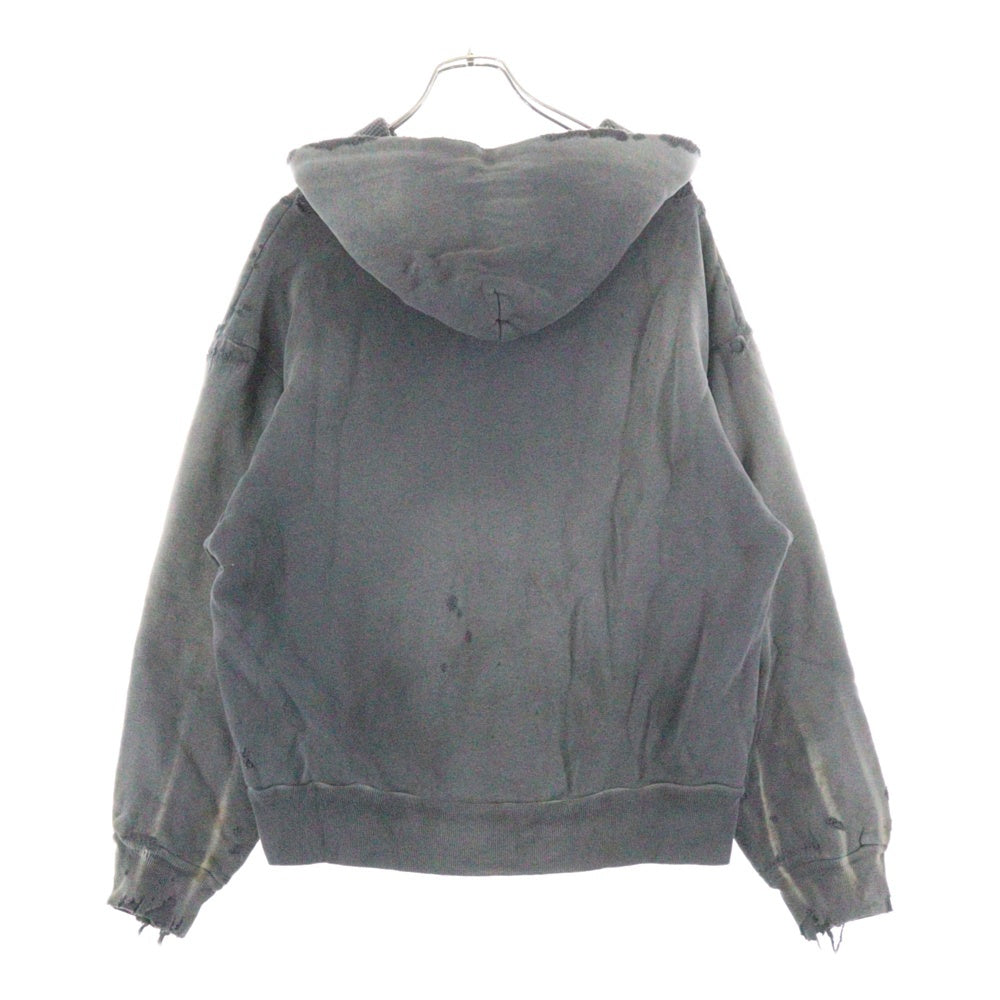SAINT MICHAEL(セントマイケル) 24AW DBL FC ZIP HOODIE ダブルフェイス ダメージ加工 ジップアップフーディ スウェットパーカー チャコールグレー SM-YS1-0000-042