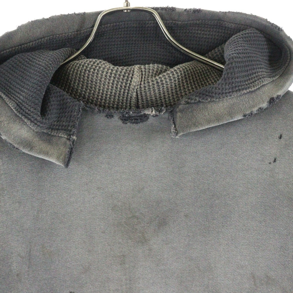 SAINT MICHAEL(セントマイケル) 24AW DBL FC ZIP HOODIE ダブルフェイス ダメージ加工 ジップアップフーディ スウェットパーカー チャコールグレー SM-YS1-0000-042