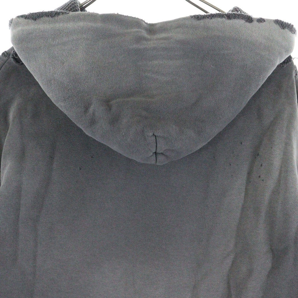 SAINT MICHAEL(セントマイケル) 24AW DBL FC ZIP HOODIE ダブルフェイス ダメージ加工 ジップアップフーディ スウェットパーカー チャコールグレー SM-YS1-0000-042