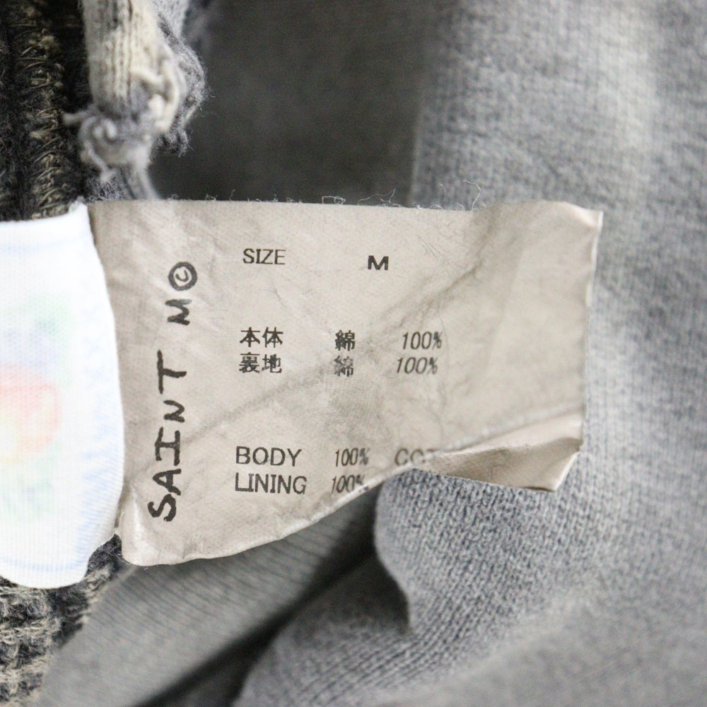 SAINT MICHAEL(セントマイケル) 24AW DBL FC ZIP HOODIE ダブルフェイス ダメージ加工 ジップアップフーディ スウェットパーカー チャコールグレー SM-YS1-0000-042