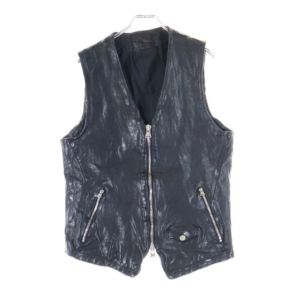 ISAMU KATAYAMA BACKLASH(イサムカタヤマバックラッシュ) FRENCH SHOULDER GARMENT-DYED VEST フレンチショルダー ガーメントダイ レザーベスト ジャケット ブラック 1842-08