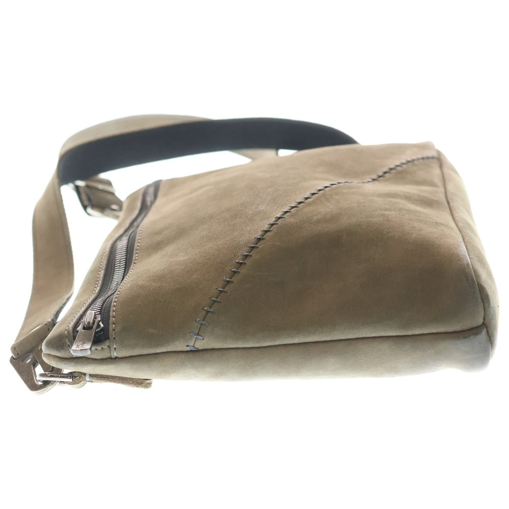 NO BRAND(ノーブランド) Portaille ポルタユ mini shoulder bag with overlock stitch オーバールックステッチ レザー ミニショルダーバッグ ブラウン