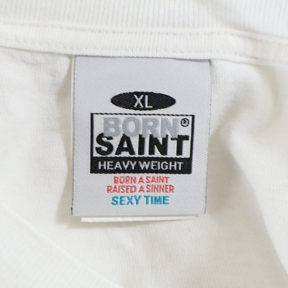 SAINT MICHAEL(セントマイケル) 24SS BR SS TEE BORN SAINT ロゴプリントTシャツ 半袖カットソー ホワイト SM-YS8-0000-C07