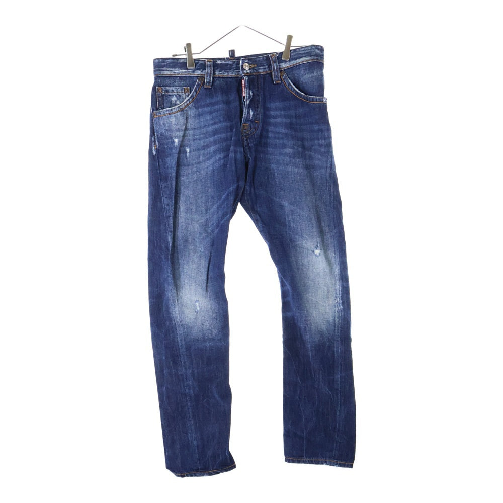 DSQUARED2(ディースクエアード) ここのえタグ ダメージ加工 ボタンフライ スリムフィットデニムパンツ インディゴ S74LA0326