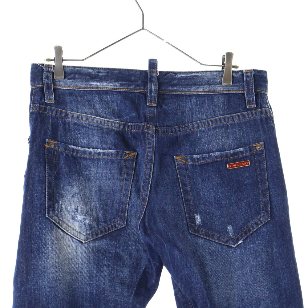 DSQUARED2(ディースクエアード) ここのえタグ ダメージ加工 ボタンフライ スリムフィットデニムパンツ インディゴ S74LA0326