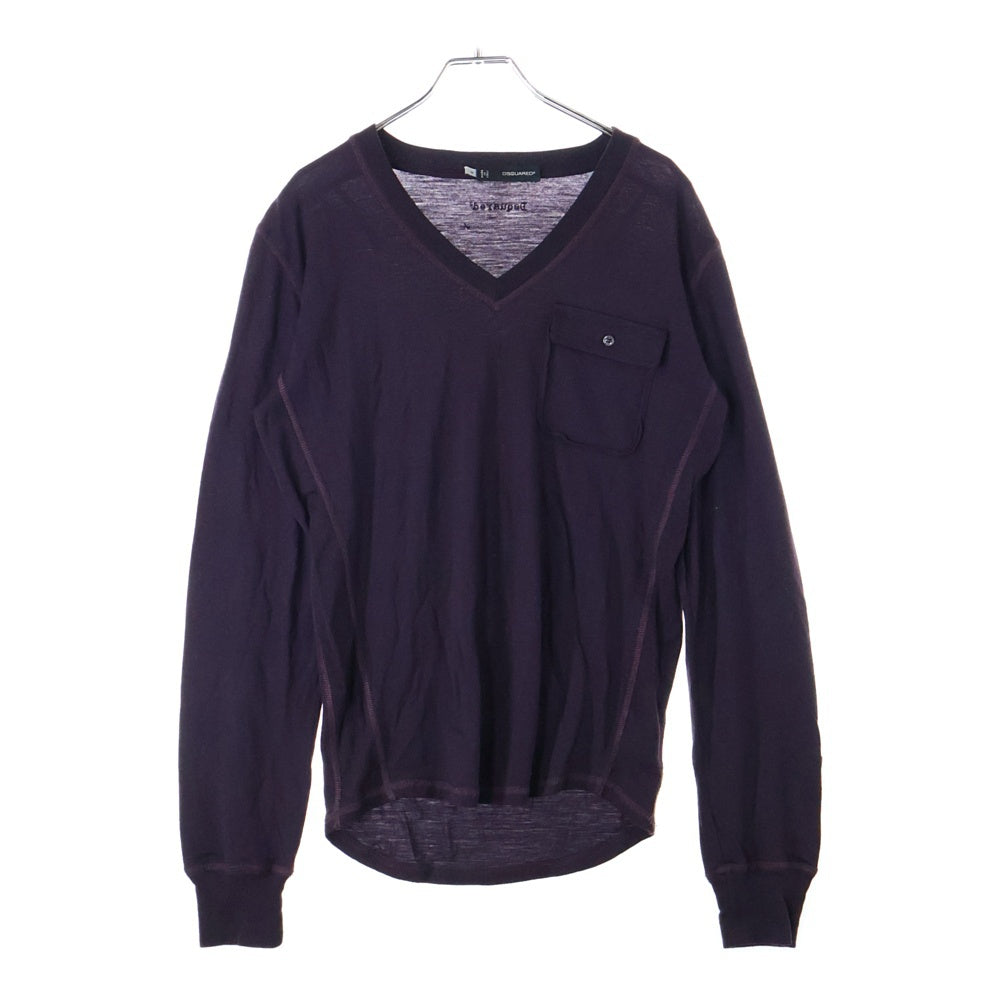 DSQUARED2(ディースクエアード) ここのえタグ 1ポケット Vネック ロングスリーブ ニットカットソー バーガンディ