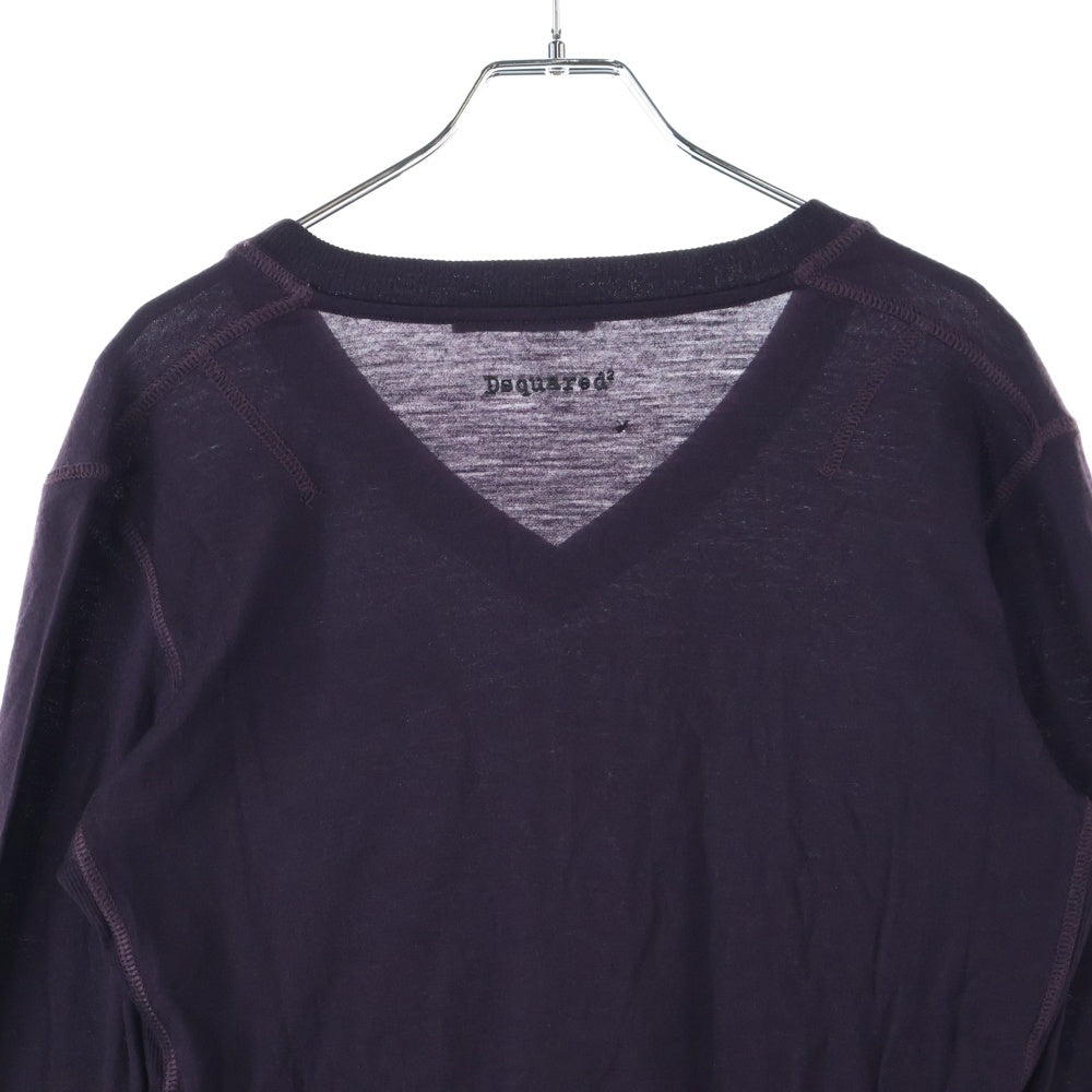DSQUARED2(ディースクエアード) ここのえタグ 1ポケット Vネック ロングスリーブ ニットカットソー バーガンディ