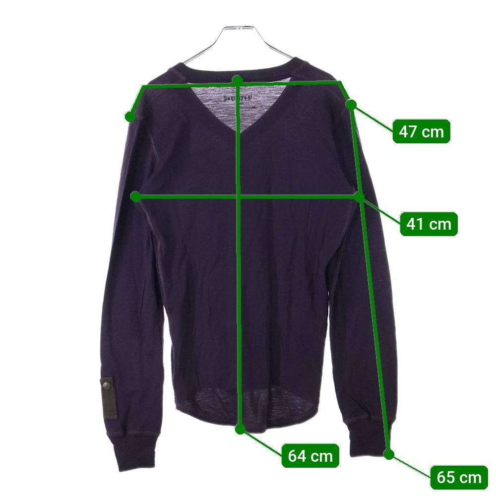 DSQUARED2(ディースクエアード) ここのえタグ 1ポケット Vネック ロングスリーブ ニットカットソー バーガンディ