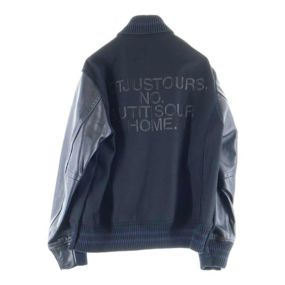 sacai サカイ　スタジアムジャンパー　袖レザー　黒＋ネイビー 中古・古着通販】sacai (サカイ) 袖レザースタジャン ネイビー サイズ