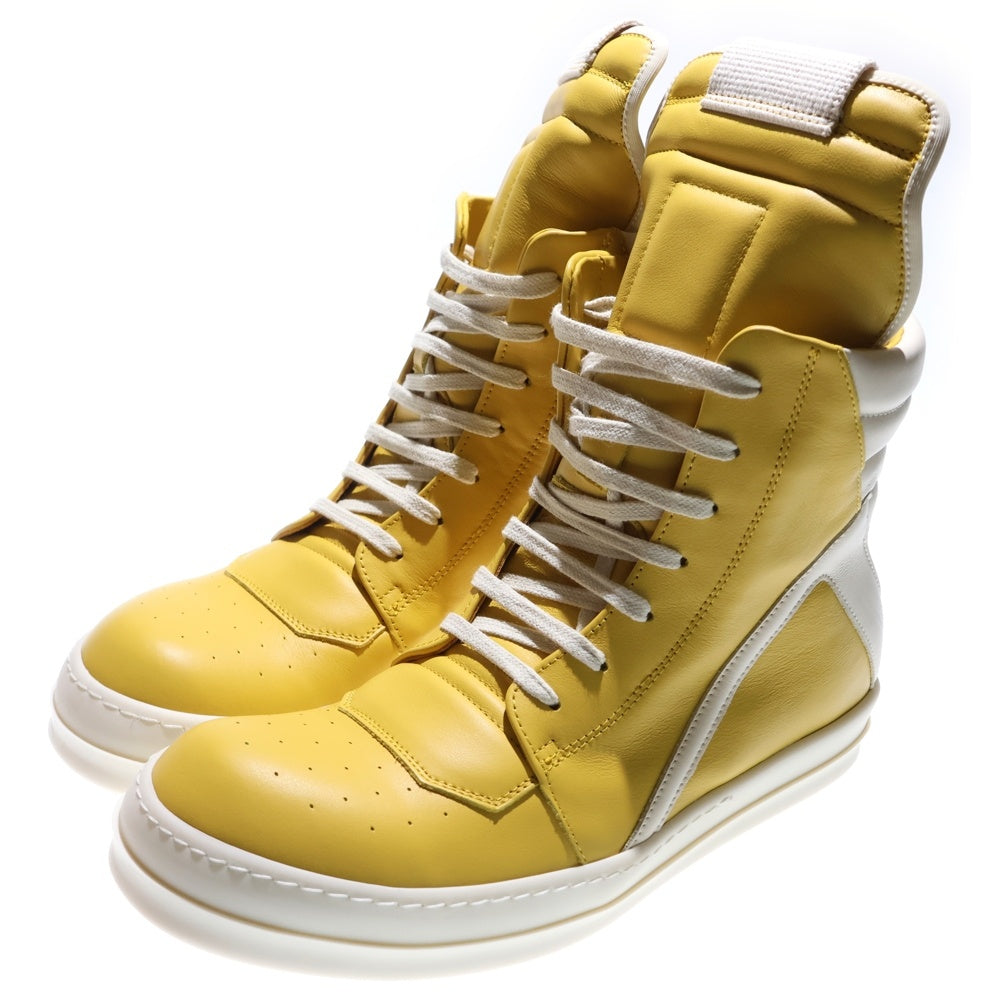 Rick Owens(リックオウエンス) GEOBASKET ジオバスケット レザー ハイカットスニーカー イエロー/ホワイト