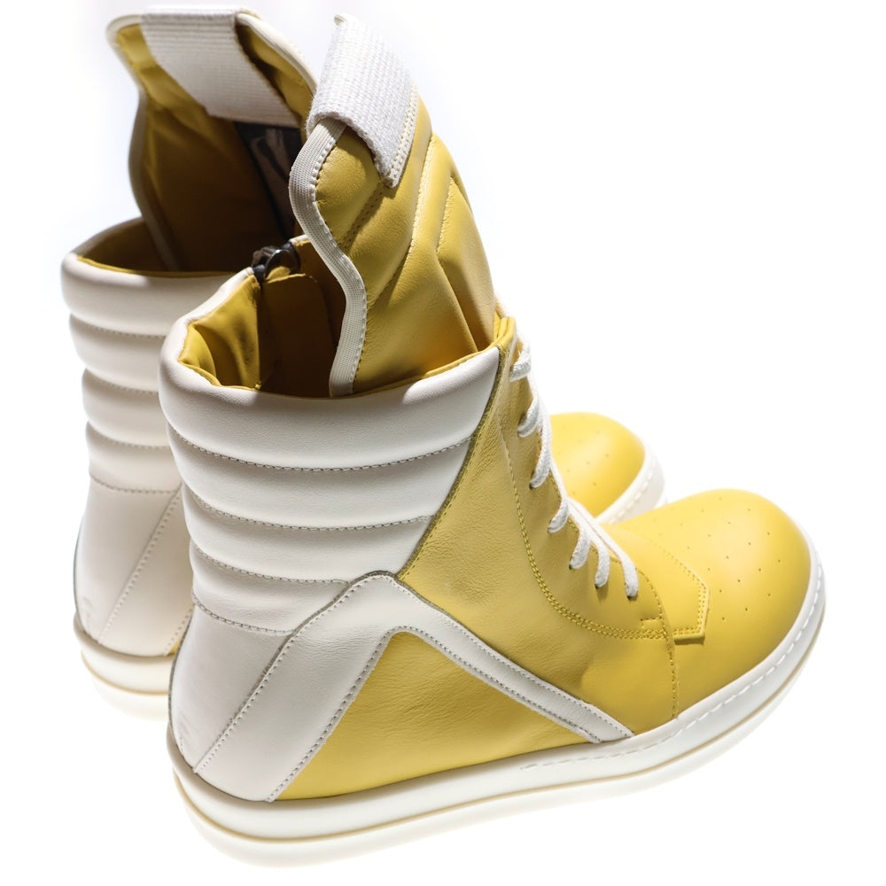 Rick Owens(リックオウエンス) GEOBASKET ジオバスケット レザー ハイカットスニーカー イエロー/ホワイト