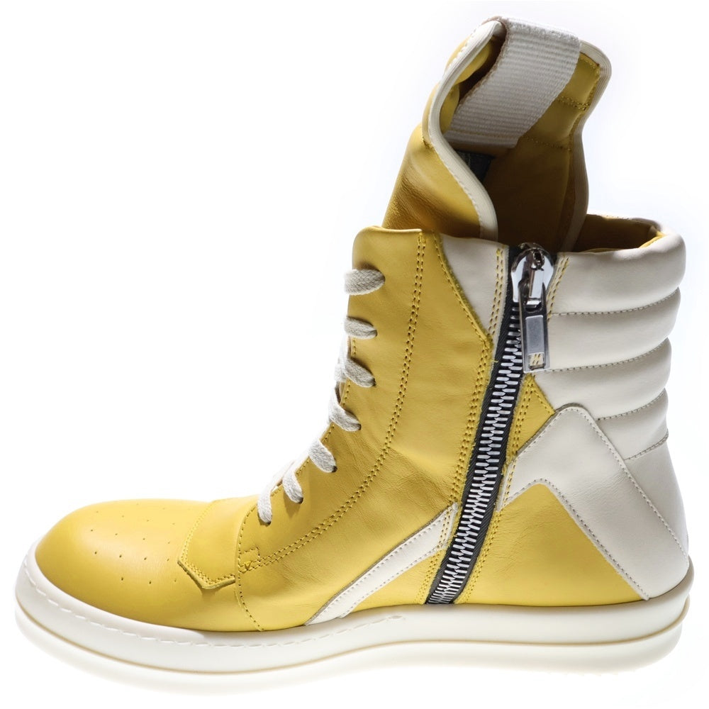 Rick Owens(リックオウエンス) GEOBASKET ジオバスケット レザー ハイカットスニーカー イエロー/ホワイト