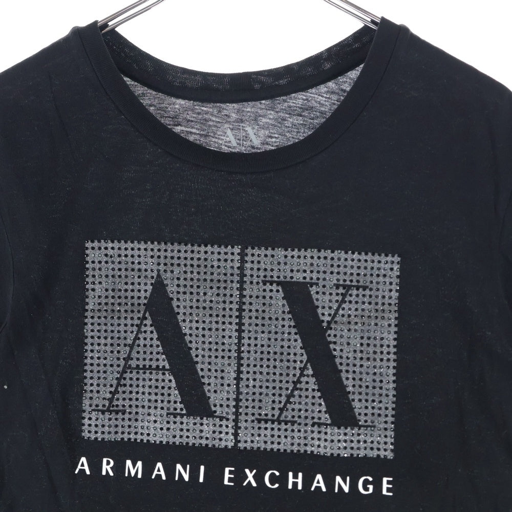 Armani Exchange(アルマーニ エクスチェンジ) フロントロゴプリント クルーネック 半袖Tシャツ カットソー ブラック