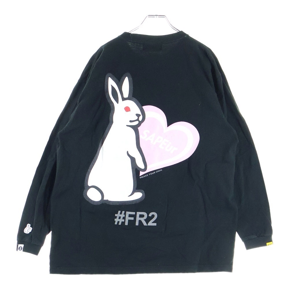 SAPEur(サプール) ×FR2 ハートラビット プリント バレンタイン 長袖ロングスリーブTシャツ カットソー ブラック