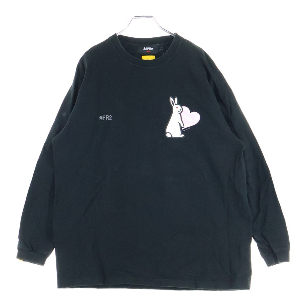 SAPEur(サプール) ×FR2 ハートラビット プリント バレンタイン 長袖ロングスリーブTシャツ カットソー ブラック