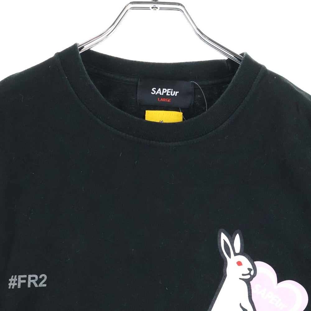 SAPEur(サプール) ×FR2 ハートラビット プリント バレンタイン 長袖ロングスリーブTシャツ カットソー ブラック