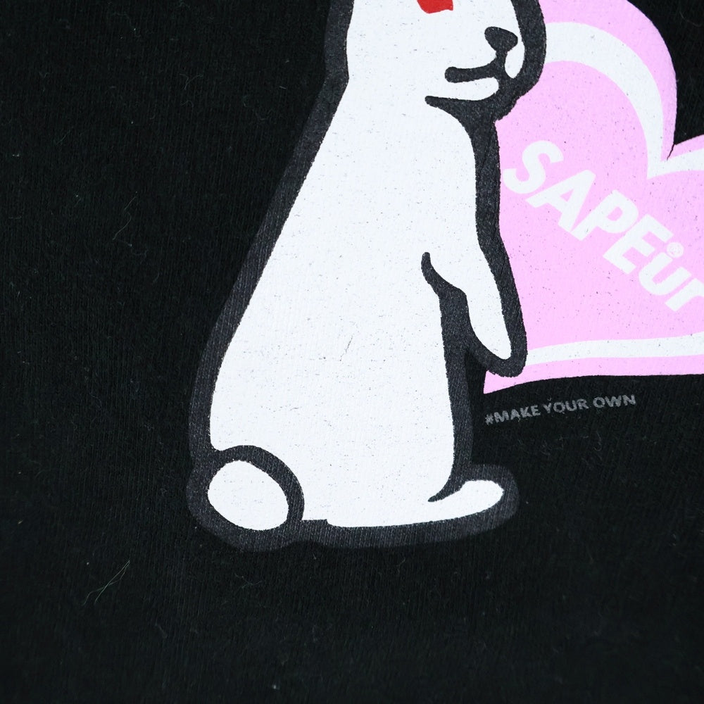 SAPEur(サプール) ×FR2 ハートラビット プリント バレンタイン 長袖ロングスリーブTシャツ カットソー ブラック