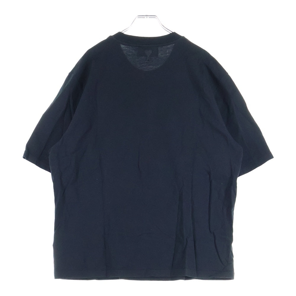 ami paris(アミパリス) ロゴプリント バックハートエンブロイダリー クルーネック半袖Tシャツ カットソー ブラック UTS024.726