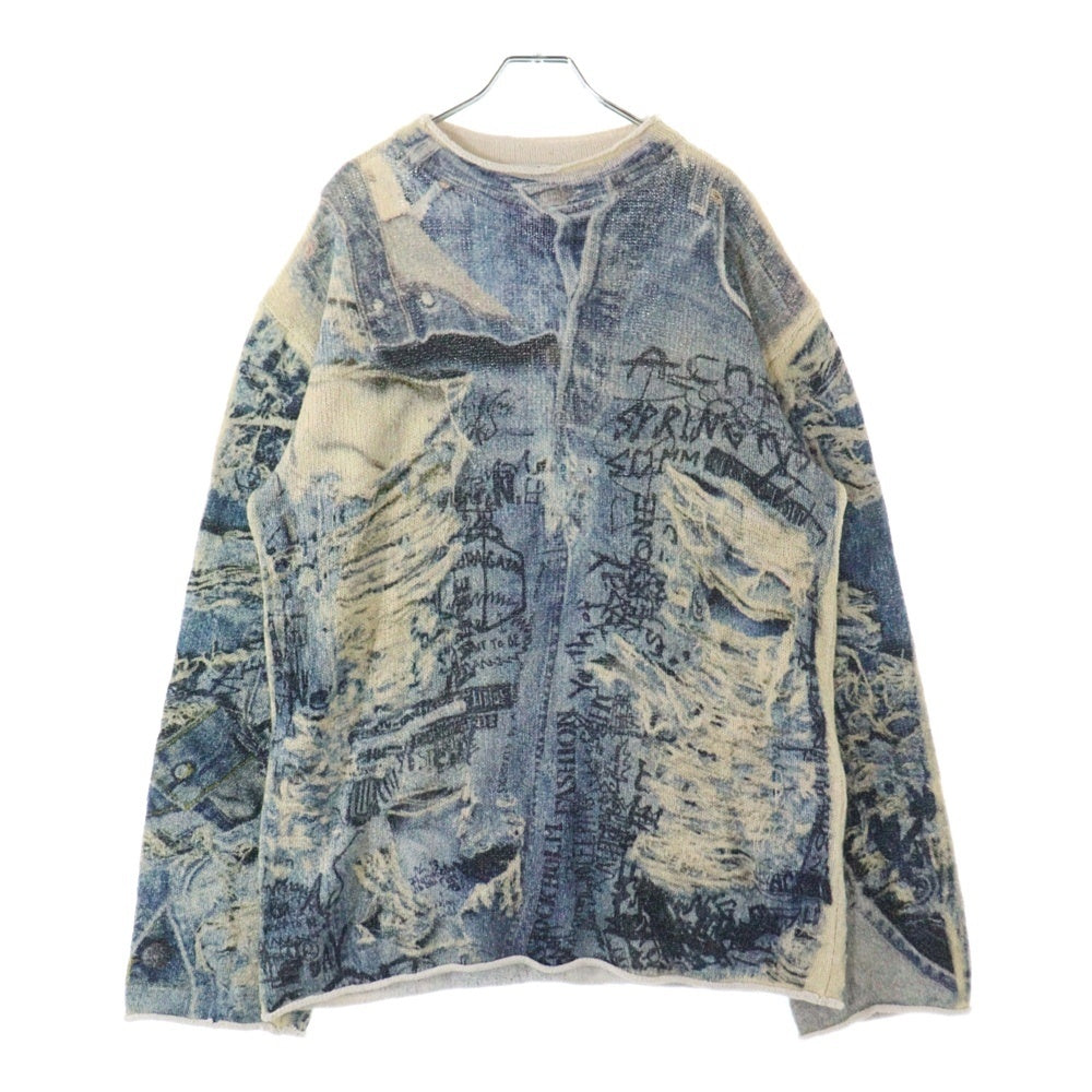 Acne Studios(アクネ ストゥディオズ) PRINTED SWEATER 総柄グラフィックプリント コットンポリニット セーター ブルー/アイボリー FN-MN-KNIT000531