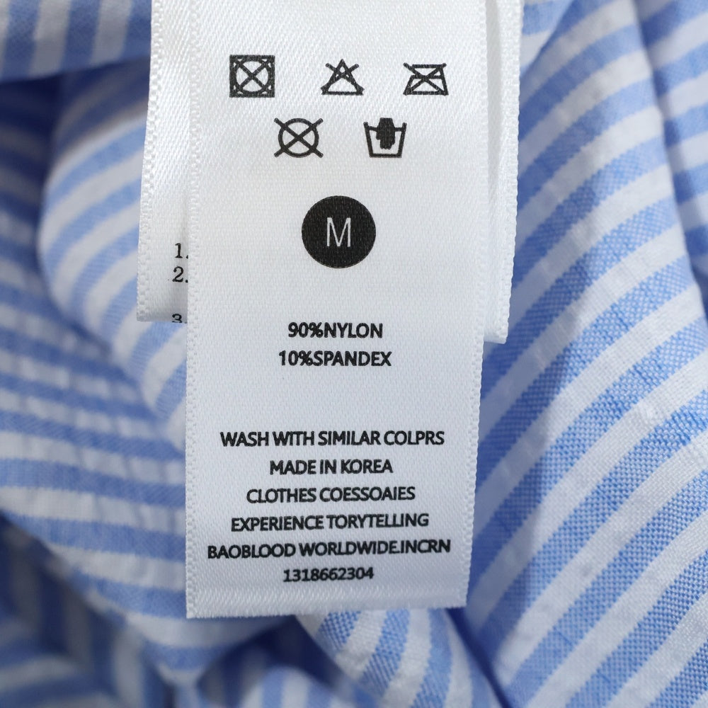 NO BRAND(ノーブランド) BADBLOOD バッドブラッド フロント刺繍 ナイロンストレッチ ストライプ柄 半袖シャツ ホワイト/ブルー
