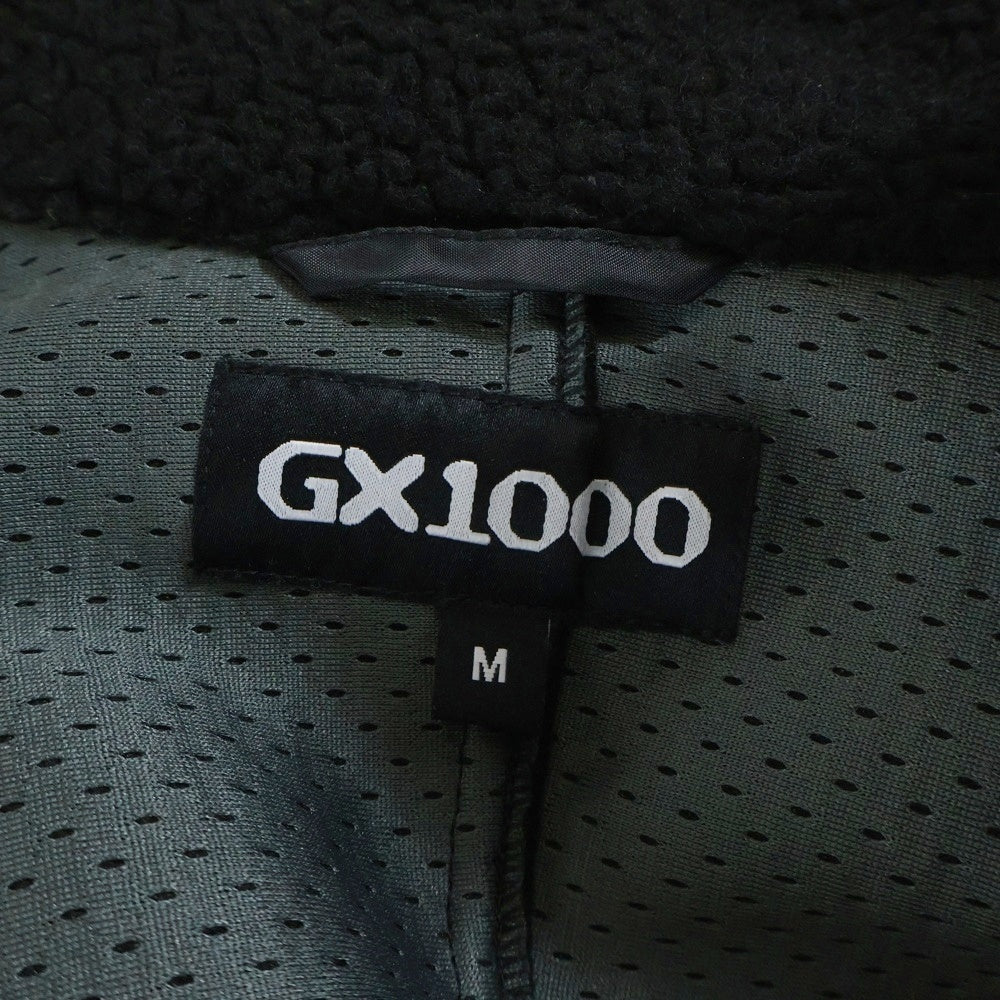 GX1000(ジーエックスセン) マルチポケット ロゴデザインジップアップ ボアジャケット ブラック