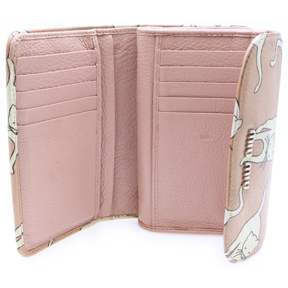 miumiu(ミュウミュウ) キャット プリント レザー ウォレット 三つ折り財布 ピンク レディース