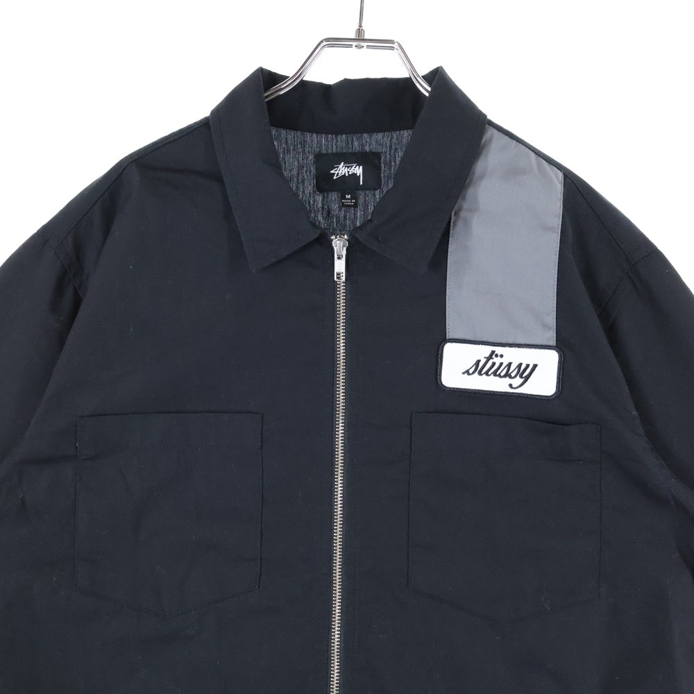 STUSSY(ステューシー) ZIP UP WORK SHIRT ジップアップ 半袖ワークシャツ ブラック
