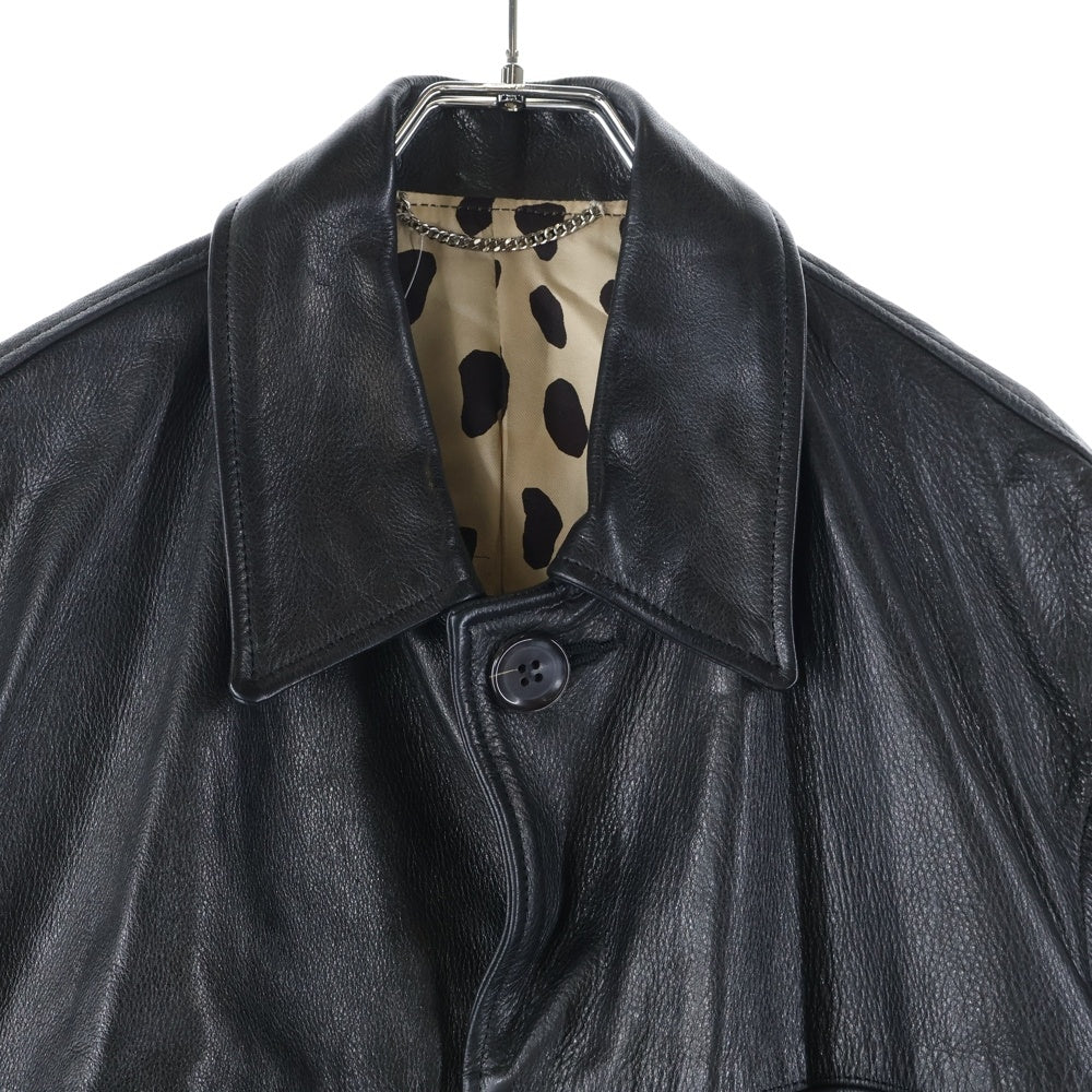 WACKO MARIA(ワコマリア) 24SS LEATHER CAR COAT TYPE-2 レオパード レザーカーコート ジャケット ブラック 24SS-WMO-CO02