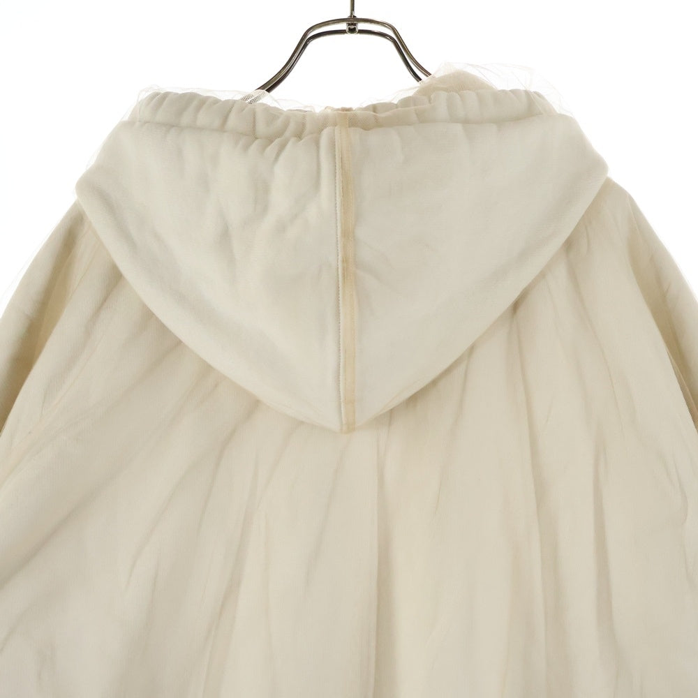 AMI Alexandre Mattiussi(アミアレクサンドルマテュッシ) ラメハートロゴ チュールレイヤード プルオーバースウェットパーカー レディース ベージュ USW221.PA0018