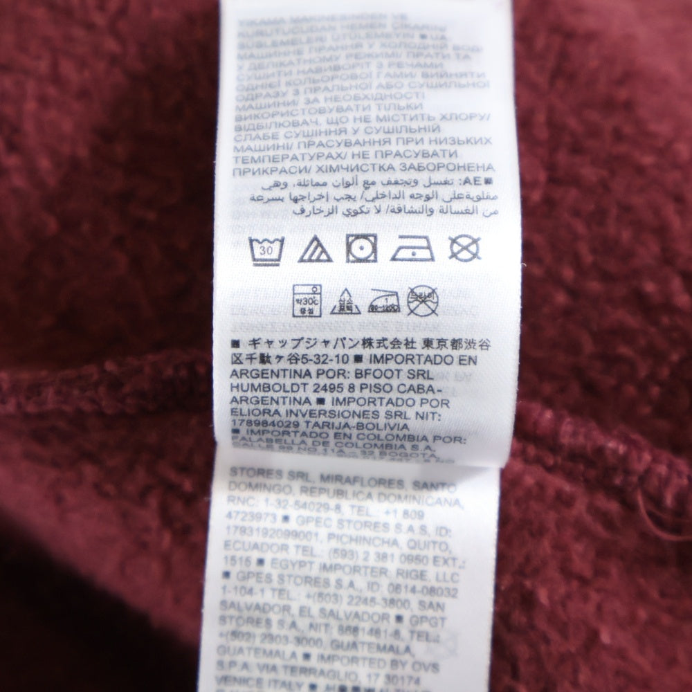 Palace Skateboards(パレススケートボーズ) 24SS ×GAP PAL HOODED SWEATSHIRT ギャップ フロントカレッジロゴ プルオーバースウェットパーカー フーディー バーガンディ 427453-03