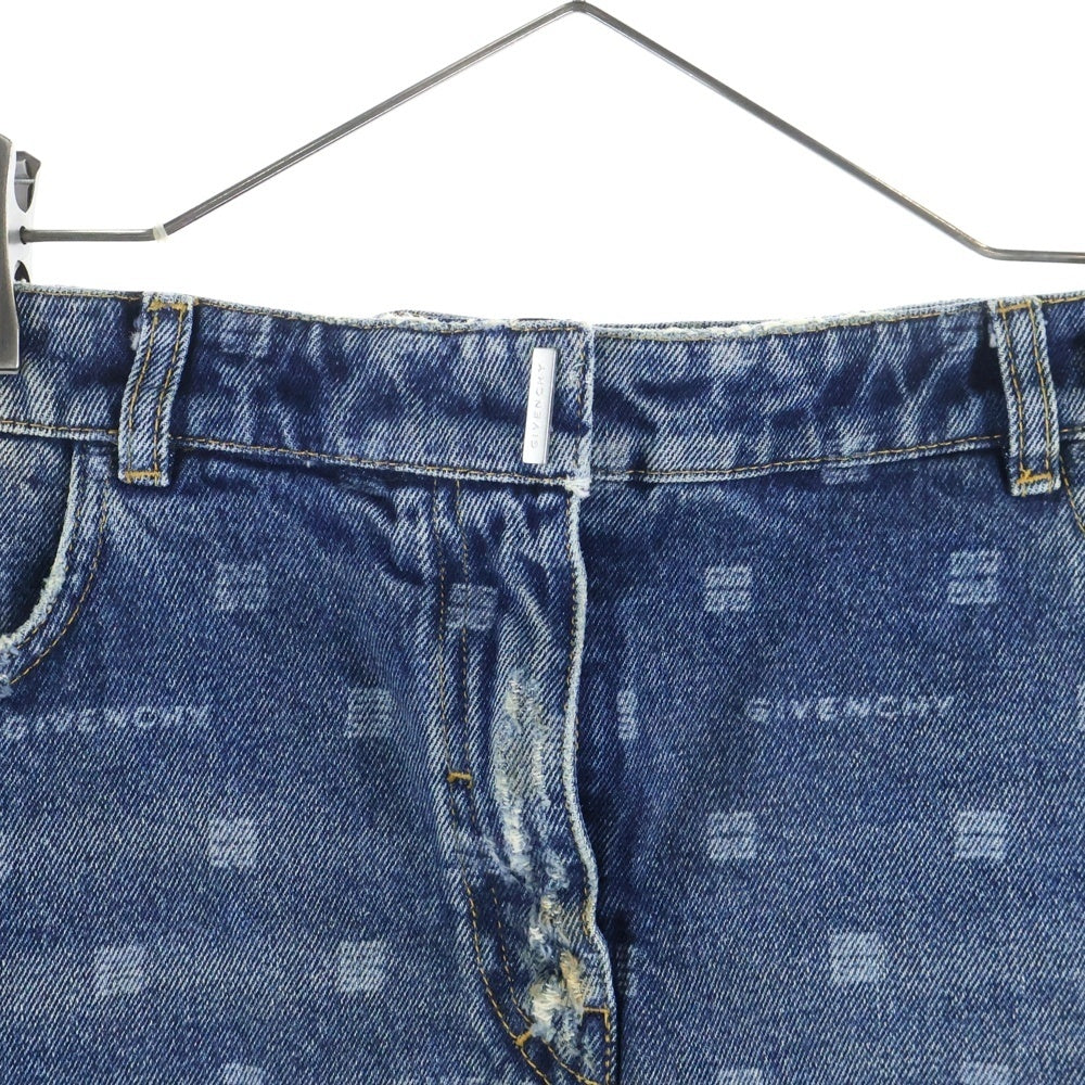 GIVENCHY(ジバンシィ) LOGO PRINT VINTAGE DISTERESSED DENIM MINI SKIRT ロゴプリント ヴィンテージ加工 デニムミニスカート レディース インディゴ BW40KR5Y64